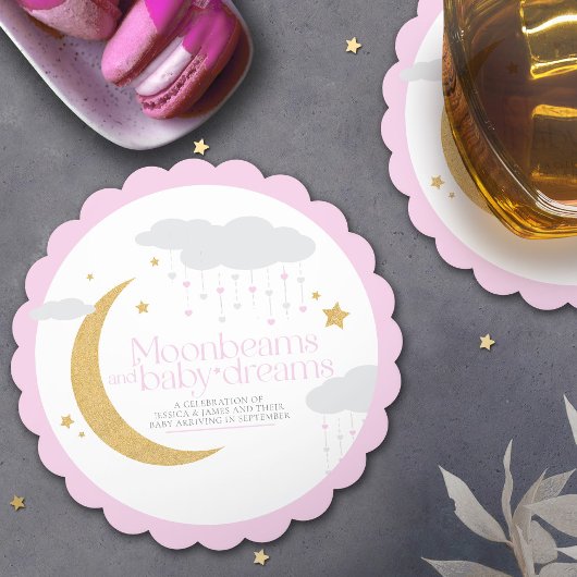Moonbeams en baby dromen baby shower roze kartonnen onderzetters