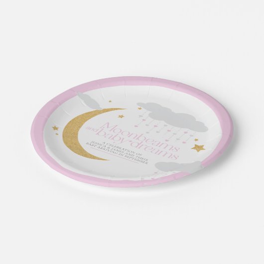 Moonbeams en baby dromen baby shower roze papieren bordje (Gekanteld)