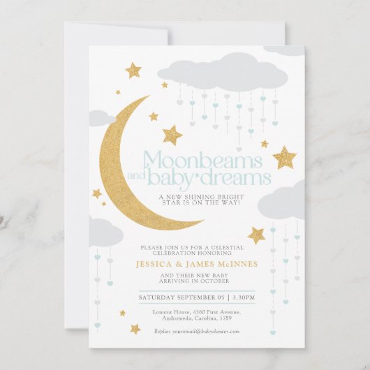 Moonbeams en baby dromen blauw baby shower kaart (Voorkant)