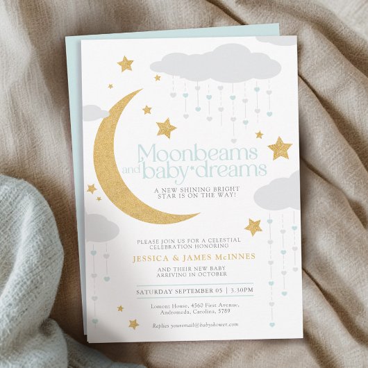 Moonbeams en baby dromen blauw baby shower kaart