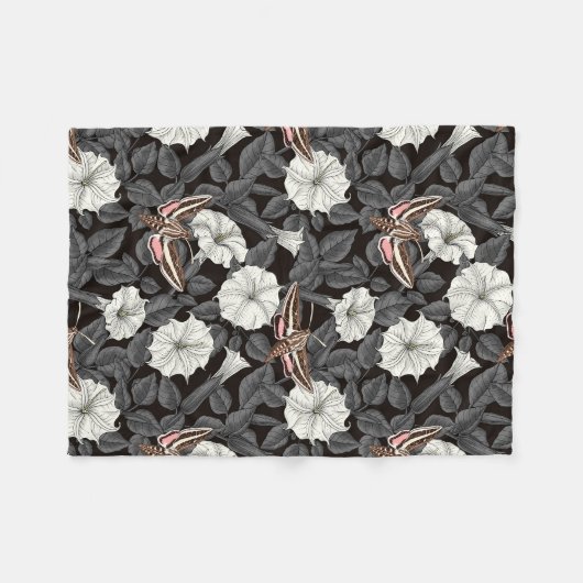 Moonbloemen en spinxmoden 2 fleece deken (Voorkant (Horizontaal))