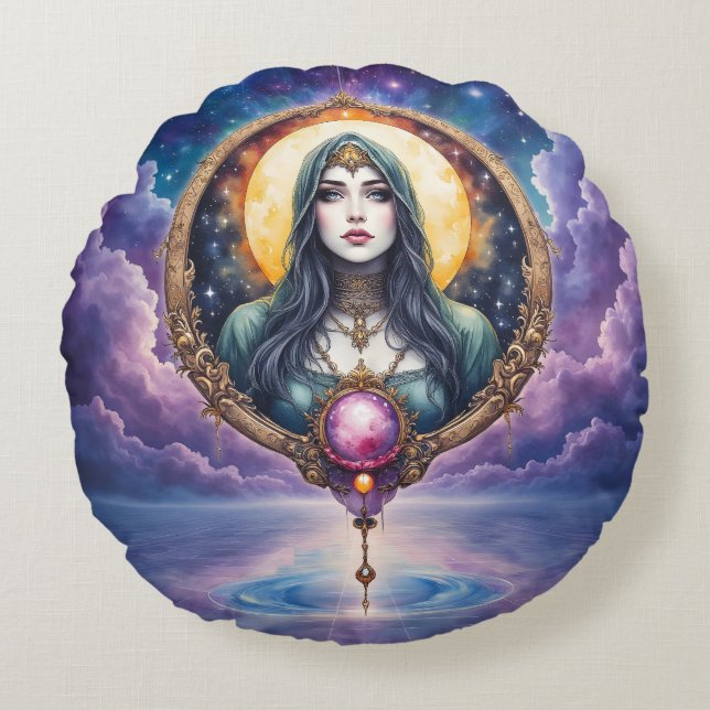 Moonbound Dreamkeeper – Guardian of the Night.   Rond Kussen (Voorkant)