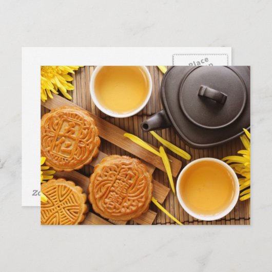 Mooncake en thee, Chinees midherfstfestival 2 Briefkaart (Voorkant / Achterkant)