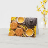 Mooncake en thee, Chinees midherfstfestival 2 Kaart (Gele Bloem)