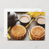 Mooncake en thee, Chinees midherfstfestival Briefkaart (Voorkant / Achterkant)