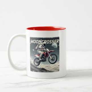 Mooncrosser - Space Rider op een maanmotor Tweekleurige Koffiemok