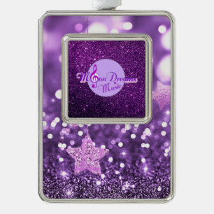MoonDreams Music Logo Paarse Faux Glitter & Bling Verzilverd Omlijst Ornament