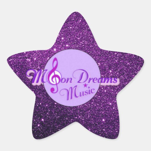 MoonDreams Music Logo Paarse Faux Glitter Ster Sticker (Voorkant)