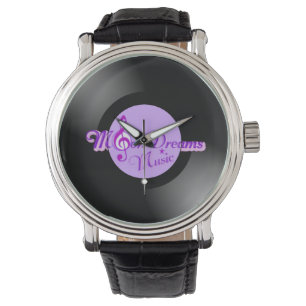 MoonDreams Music Record VintageBlack Leather Watch Horloge