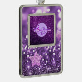 MoonDreams Muziek Logo Paarse Faux Glitter & Bling Verzilverd Omlijst Ornament (Rechts)