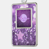 MoonDreams Muziek Logo Paarse Faux Glitter & Bling Verzilverd Omlijst Ornament (Links)