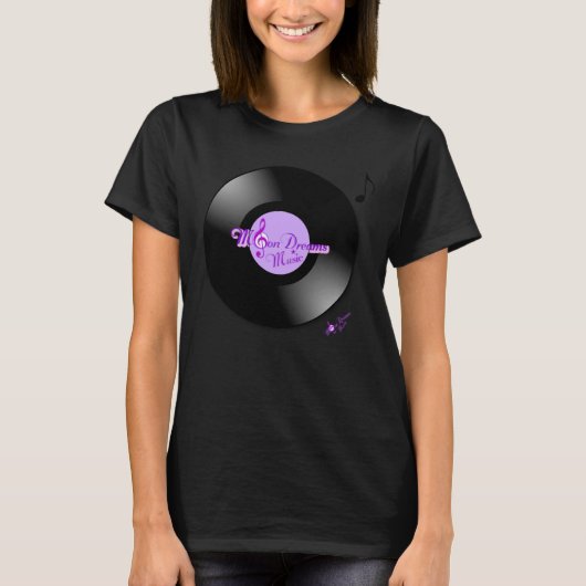 MoonDreams Muziek Record Zwart SpaghettiStraps Tan T-shirt (Voorkant)