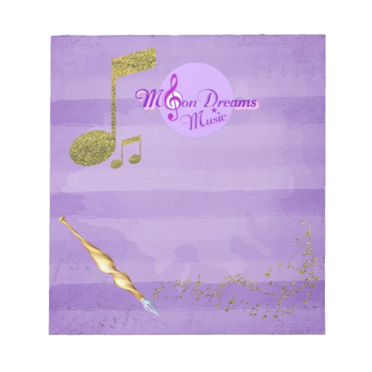 MoonDreams Paarse en Gold Muzieknoten Fancy schrij Notitieblok (Voorkant)