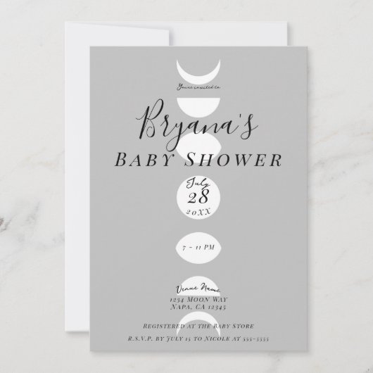 Moonfasen Cycli grijs en wit Baby shower Kaart (Voorkant)