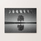 Moonfasen en gloeiende sterren, Lone Tree & Lake,  Legpuzzel (Horizontaal)