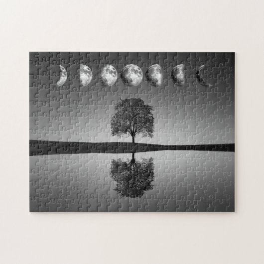 Moonfasen en gloeiende sterren, Lone Tree & Lake, Legpuzzel (Horizontaal)