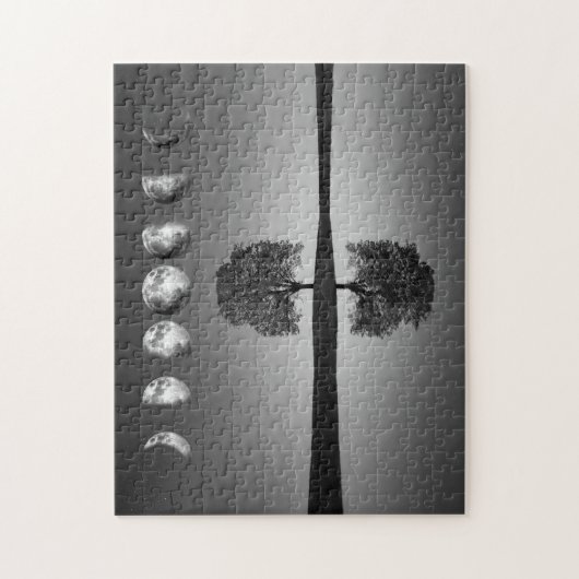 Moonfasen en gloeiende sterren, Lone Tree & Lake,  Legpuzzel (Verticaal)