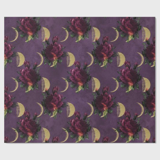 Moonfasen en Paarse Rozen | Prachtige New age Cadeaupapier (Vlak)