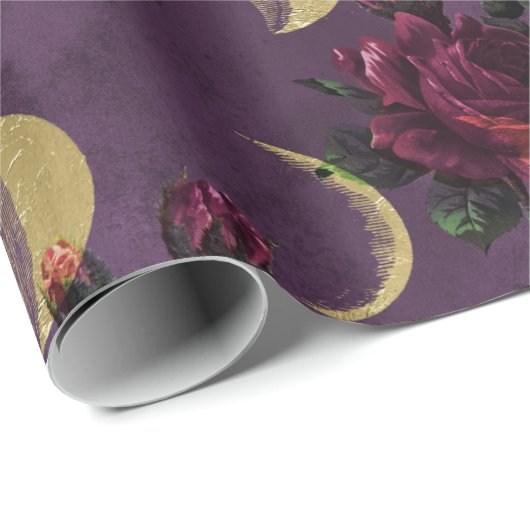 Moonfasen en Paarse Rozen | Prachtige New age Cadeaupapier (Rol Hoek)