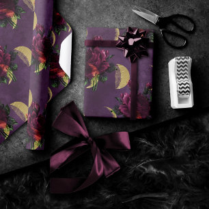 Moonfasen en Paarse Rozen   Prachtige New age Cadeaupapier