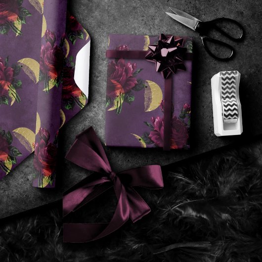 Moonfasen en Paarse Rozen | Prachtige New age Cadeaupapier