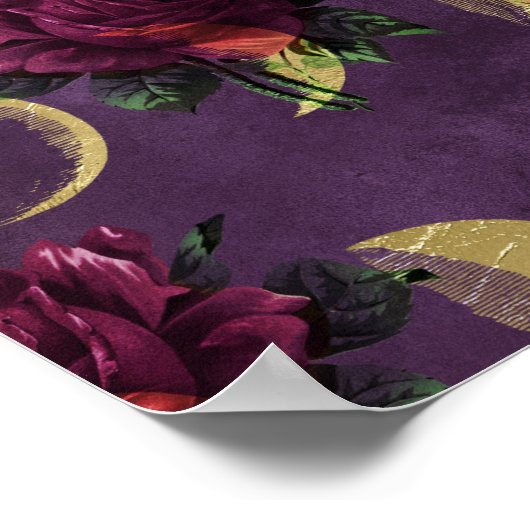 Moonfasen en Paarse Rozen | Prachtige New age Poster (Hoek)