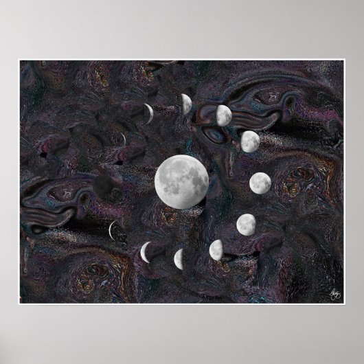 Moonfasen in een verbeelding universe poster (Voorkant)