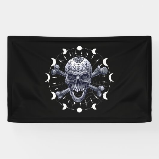 Moonfasen van de schedel Gothic Gothic Occult Wicc Spandoek (Horizontaal)