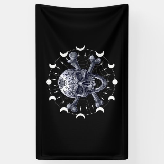 Moonfasen van de schedel Gothic Gothic Occult Wicc Spandoek (Verticaal)