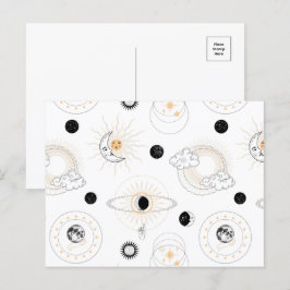 Moonfases zon gestileerde retro planeten briefkaart