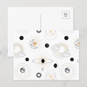 Moonfases zon gestileerde retro  planeten briefkaart