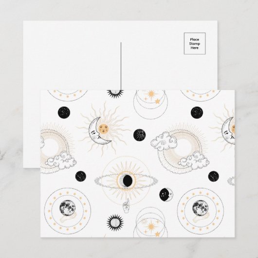 Moonfases zon gestileerde retro planeten briefkaart (Voorkant / Achterkant)