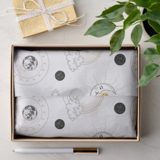 Moonfases zon gestileerde retro planeten tissuepapier (Geschenk)