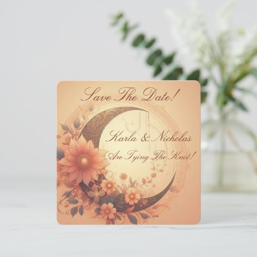 Moonflower Bewaar de datum bruiloft aankondiging (Staand voorkant)