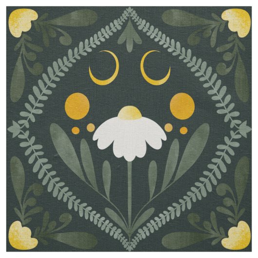 Moonflower Grid | Donkergroene Forrest Stof (Swatch)