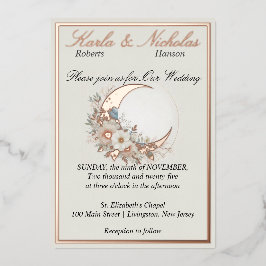 Moonflower off wit, Roos goud Folie Uitnodiging