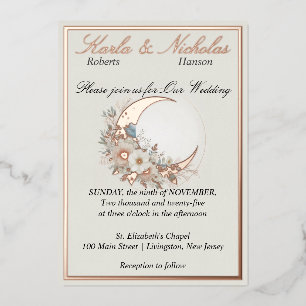 Moonflower off wit, Roos goud Folie Uitnodiging