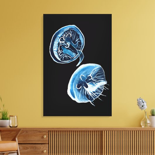 MoonJellyfish waterverf art Canvas Afdruk (Insitu (Woonkamer))