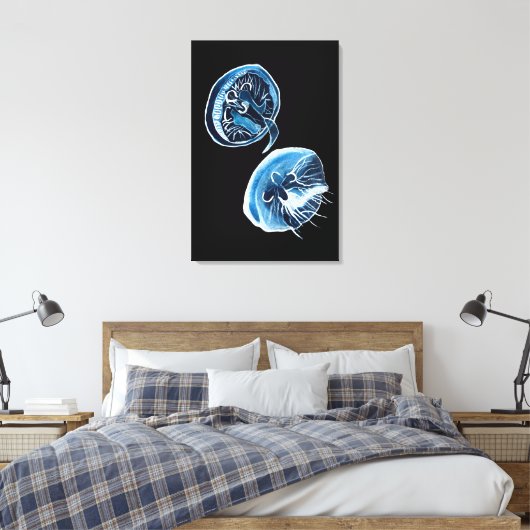 MoonJellyfish waterverf art Canvas Afdruk (Insitu (Slaapkamer))