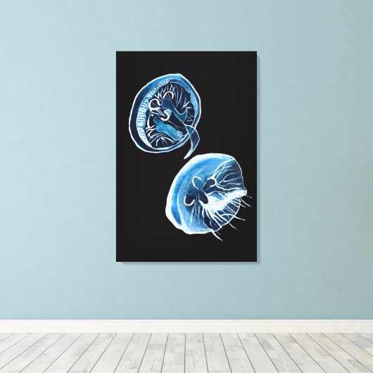 MoonJellyfish waterverf art Canvas Afdruk (Insitu (Houten vloer))