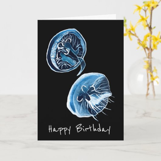 MoonJellyfish waterverf art Kaart (Gele Bloem)