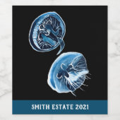 MoonJellyfish waterverf art Wijn Etiket (Enkel label)