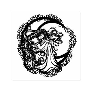 MoonKind Blauw Bloemen Maan Godin Kunst Maan Kind Zelfinktende Stempel