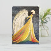 Moonlight Angel Handbeschilderde Flat Holiday Kaar Feestdagenkaart (Staand voorkant)