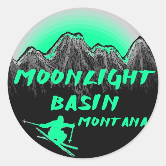 Moonlight Basin Montana skiër Ronde Sticker (Voorkant)