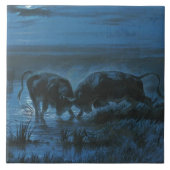 Moonlight Battle (waterbuffelgevechten) Tegeltje (Voorkant)