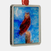 Moonlight Bird Brown Owl Metalen Ornament (Rechts)