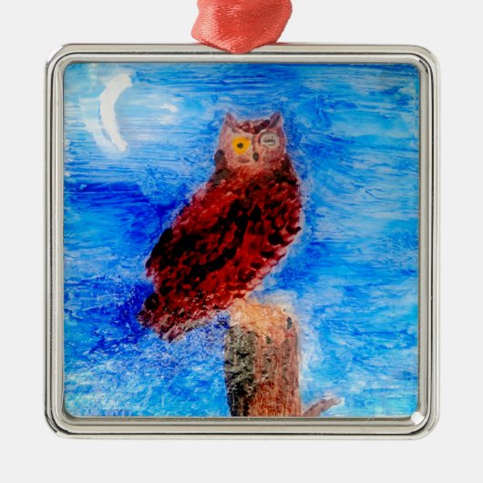 Moonlight Bird Brown Owl Metalen Ornament (Voorkant)