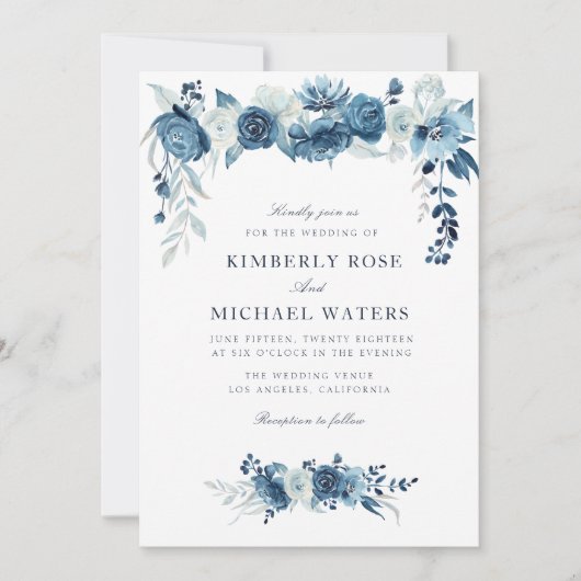 Moonlight Blauw Bloemen lijst bruiloft Kaart (Voorkant)