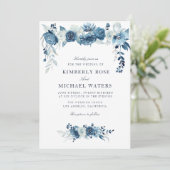 Moonlight Blauw Bloemen lijst bruiloft Kaart (Staand voorkant)